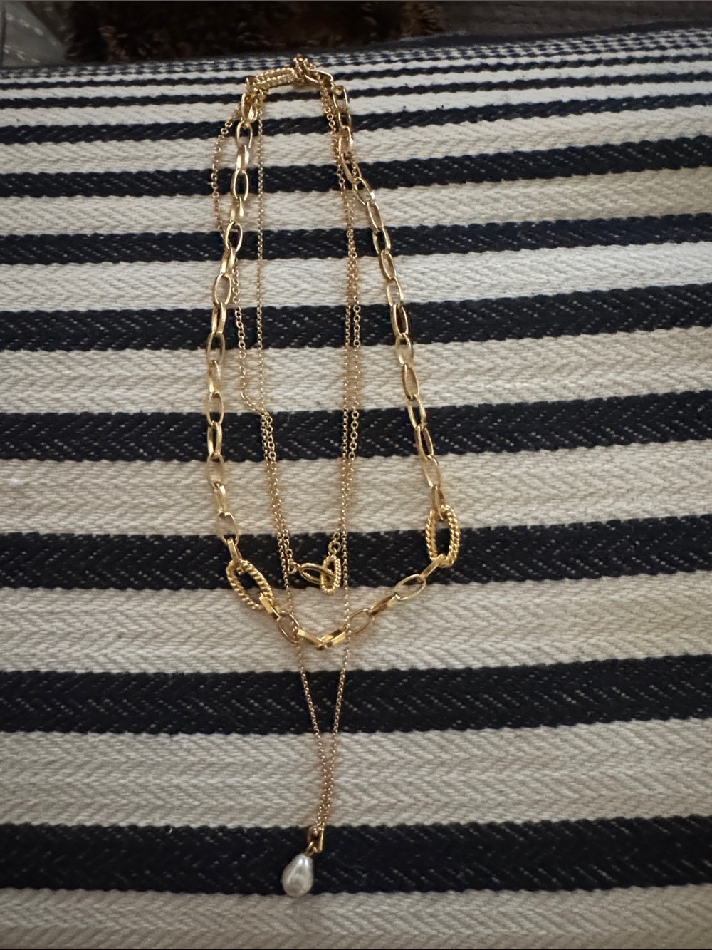 Layered Gold-Tone Necklace with Pearl Drop